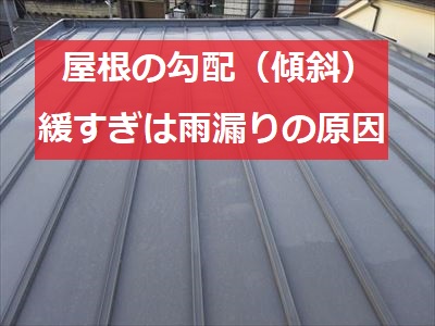 熊本市南区の住宅で雨漏り調査｜瓦棒葺き・カラーベスト屋根勾配（傾斜）の緩さで屋根に水溜りが発生！